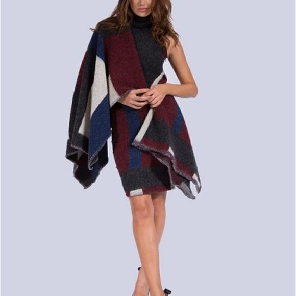 Natalia Romano Maroon Buffalo Plaid Samantha Poncho Wrap - Picture 9 of 9